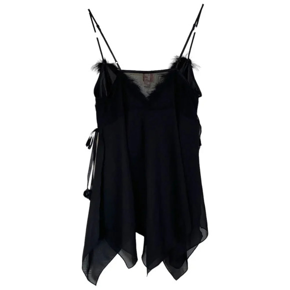 Vintage Y2K Intimates by Flora Nikrooz Black Sheer Lingerie Top Faux Fur Medium - Picture 2 of 8